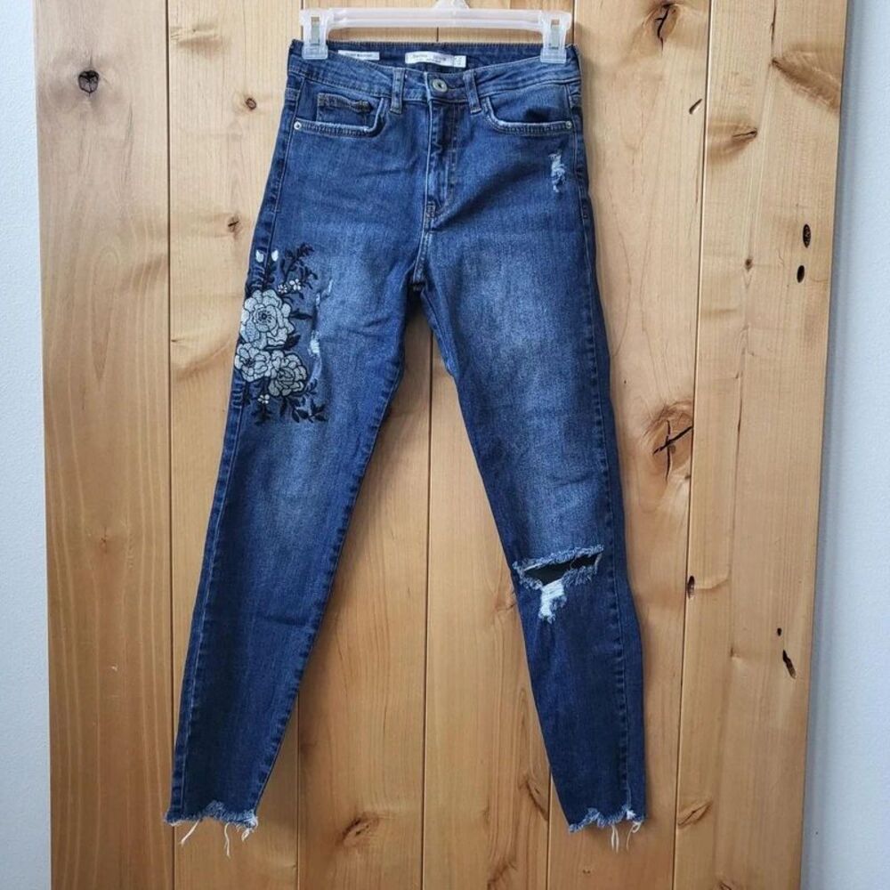 Bershka Selvedge Floral Embroidery Jeans